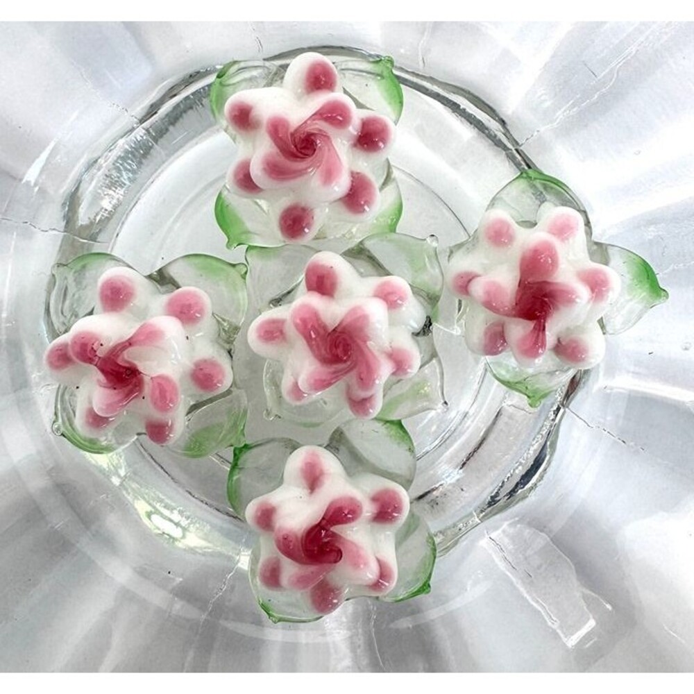 25pcs Beads for Jewelry Making Pink Flower Lampwork Beads #22153 LAST ONE